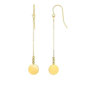 14K Yellow Gold Diamond Cut Bead Coin Disc Drop Earrings