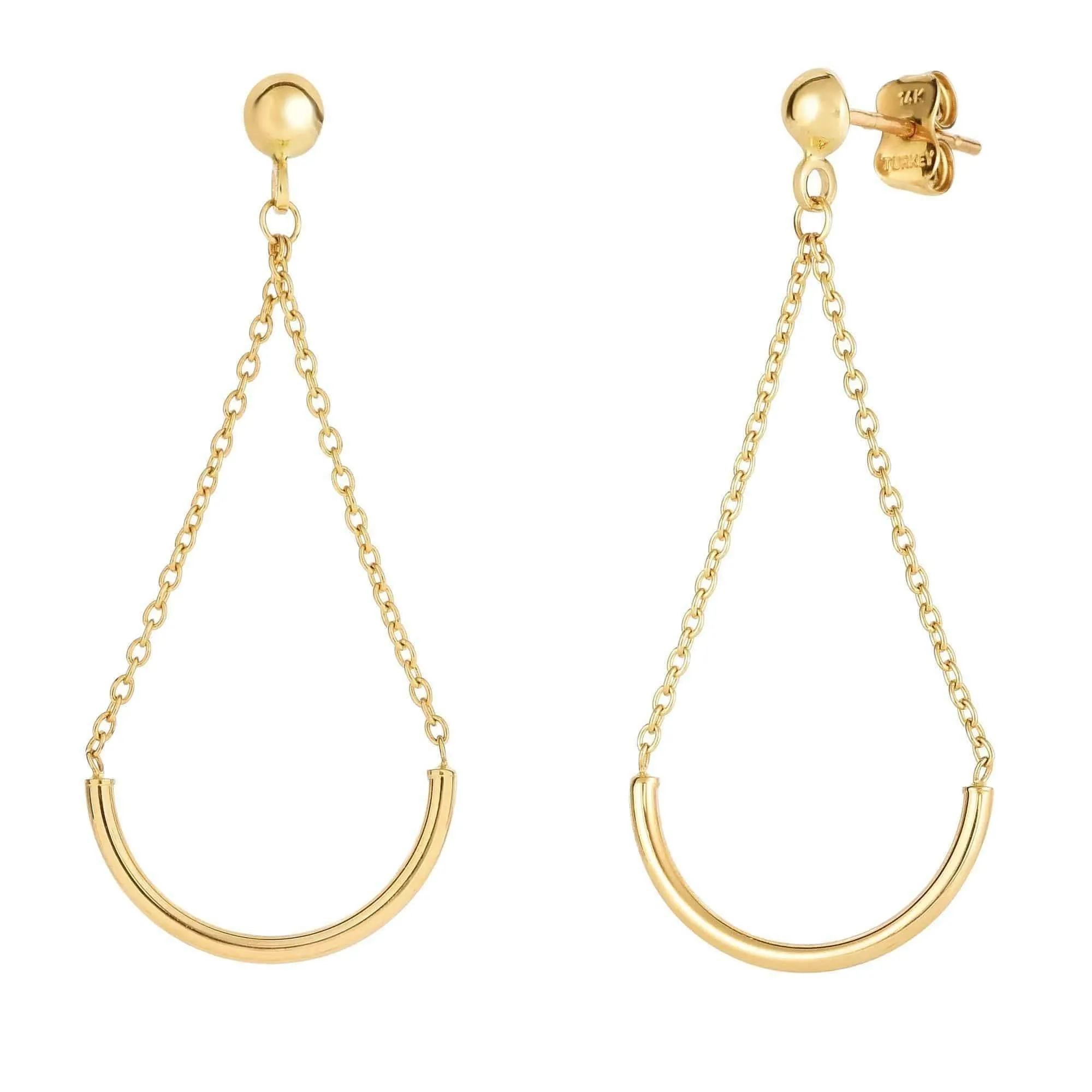 14K Yellow Gold Half Circle Drop Earrings