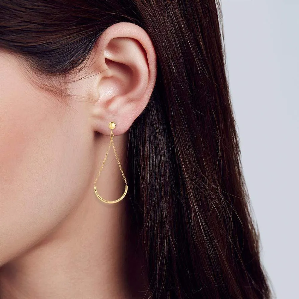 14K Yellow Gold Half Circle Drop Earrings