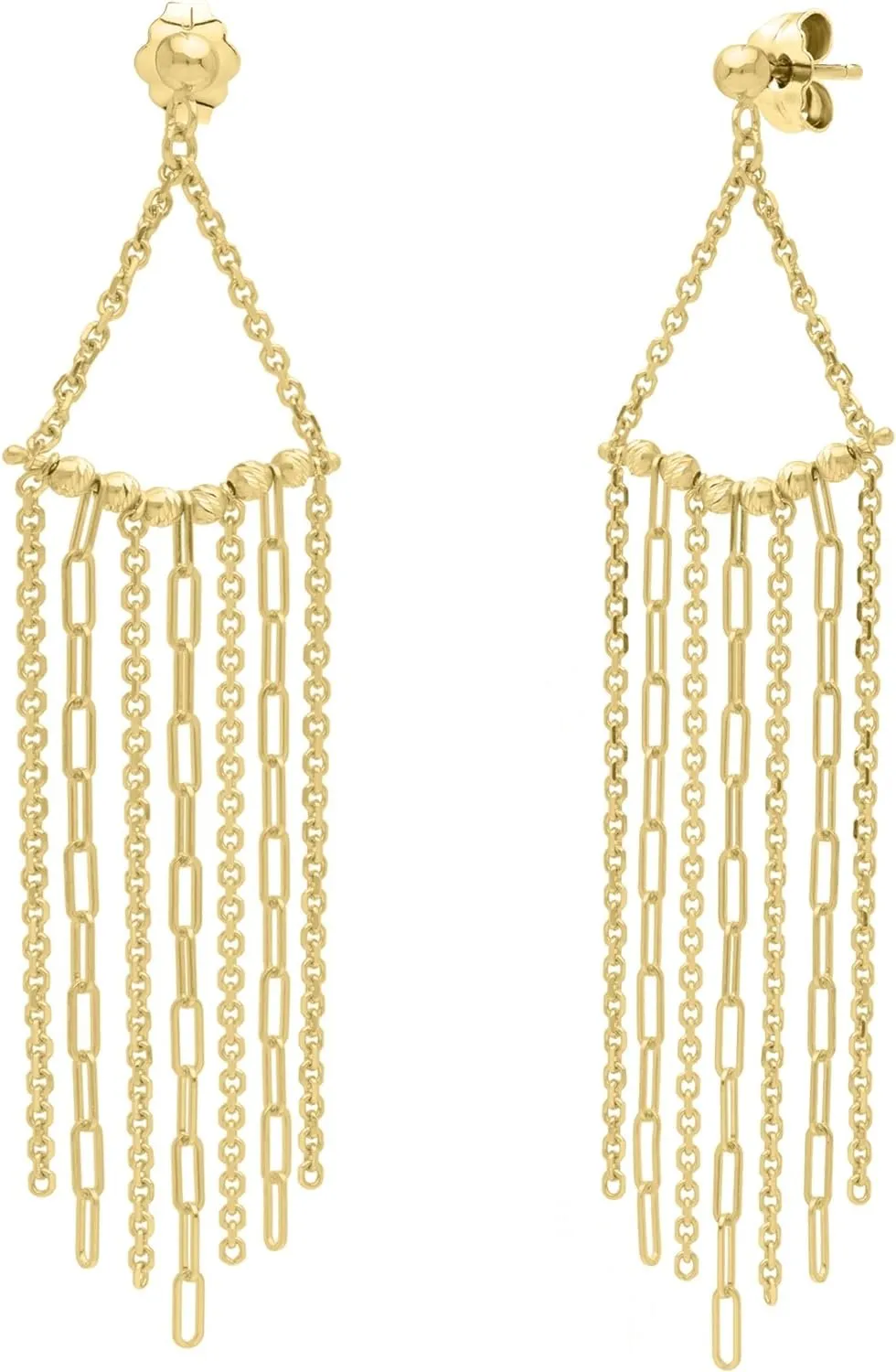 14K Yellow Gold Paper Clip Fringe Dangle Earrings