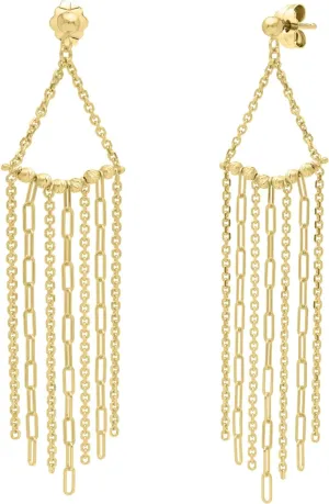 14K Yellow Gold Paper Clip Fringe Dangle Earrings