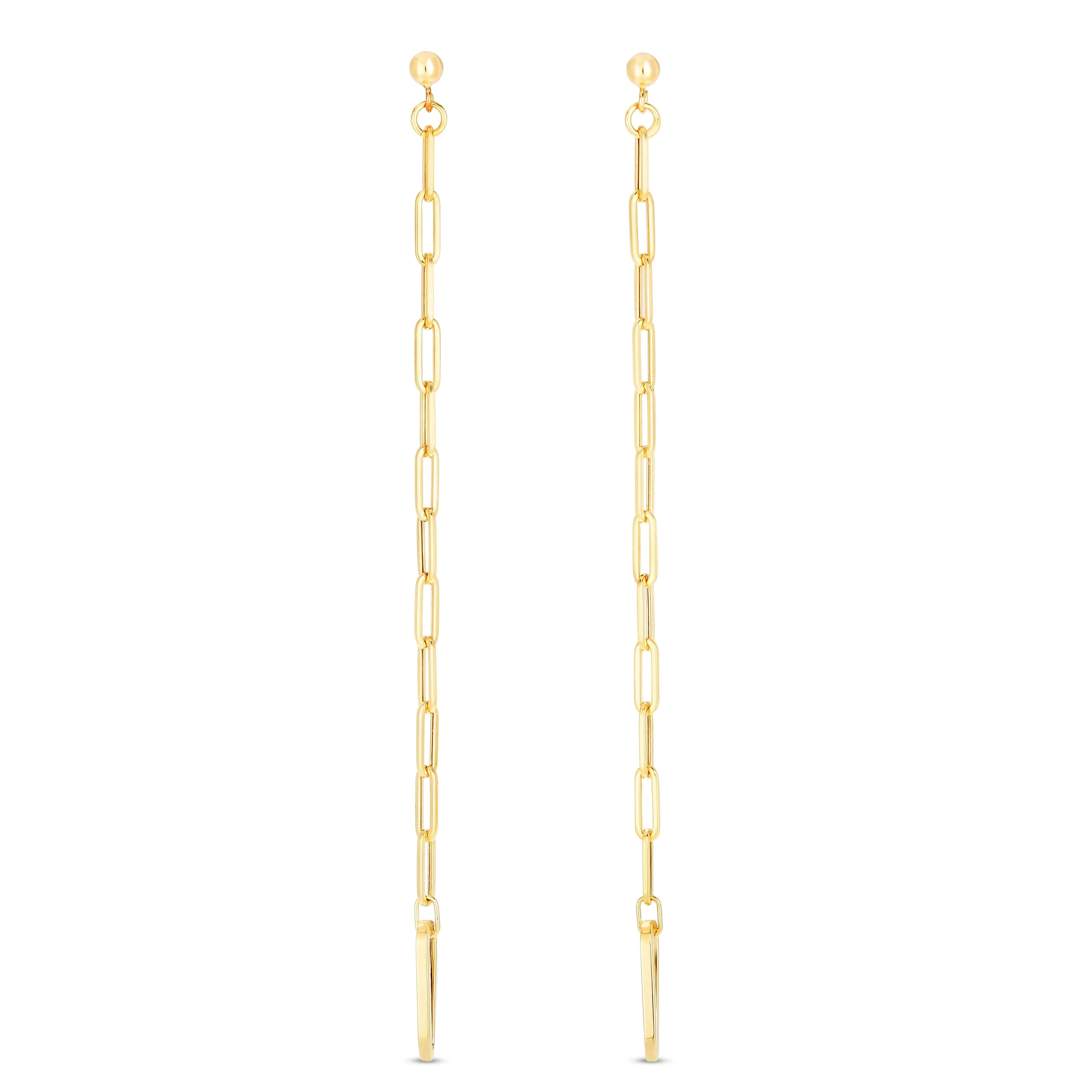 14K Yellow Gold Paper Clip Shoulder Duster Long Drop Earring