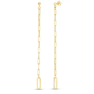 14K Yellow Gold Paper Clip Shoulder Duster Long Drop Earring