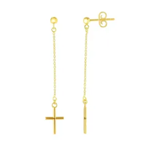 14K Yellow Gold Polished Cross Drop Earrings