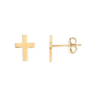 14K Yellow Gold Polished Cross Stud Earrings