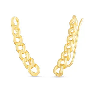14K Yellow Gold Polished Cuban, Curb Link Ear Climber Earring