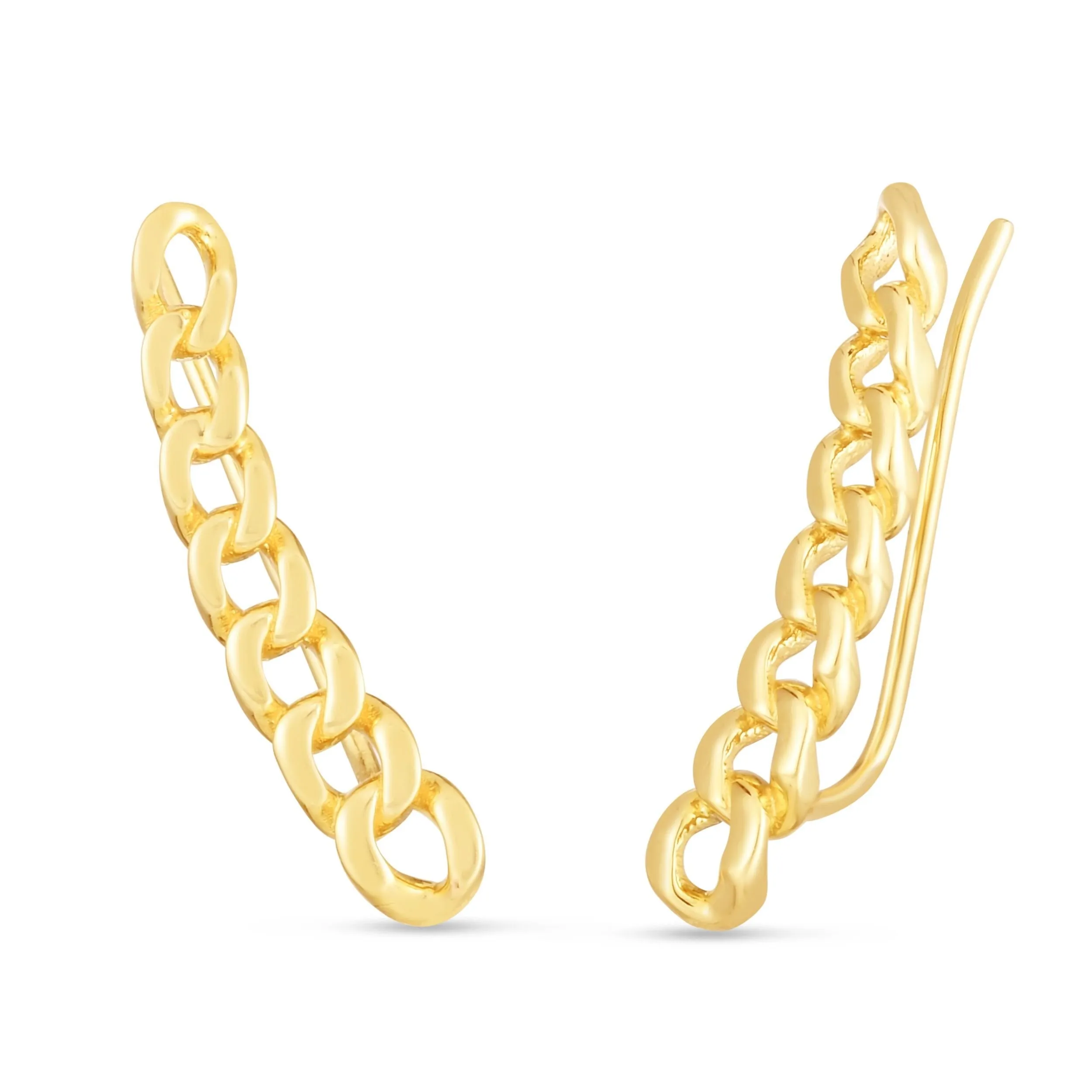 14K Yellow Gold Polished Cuban, Curb Link Ear Climber Earring