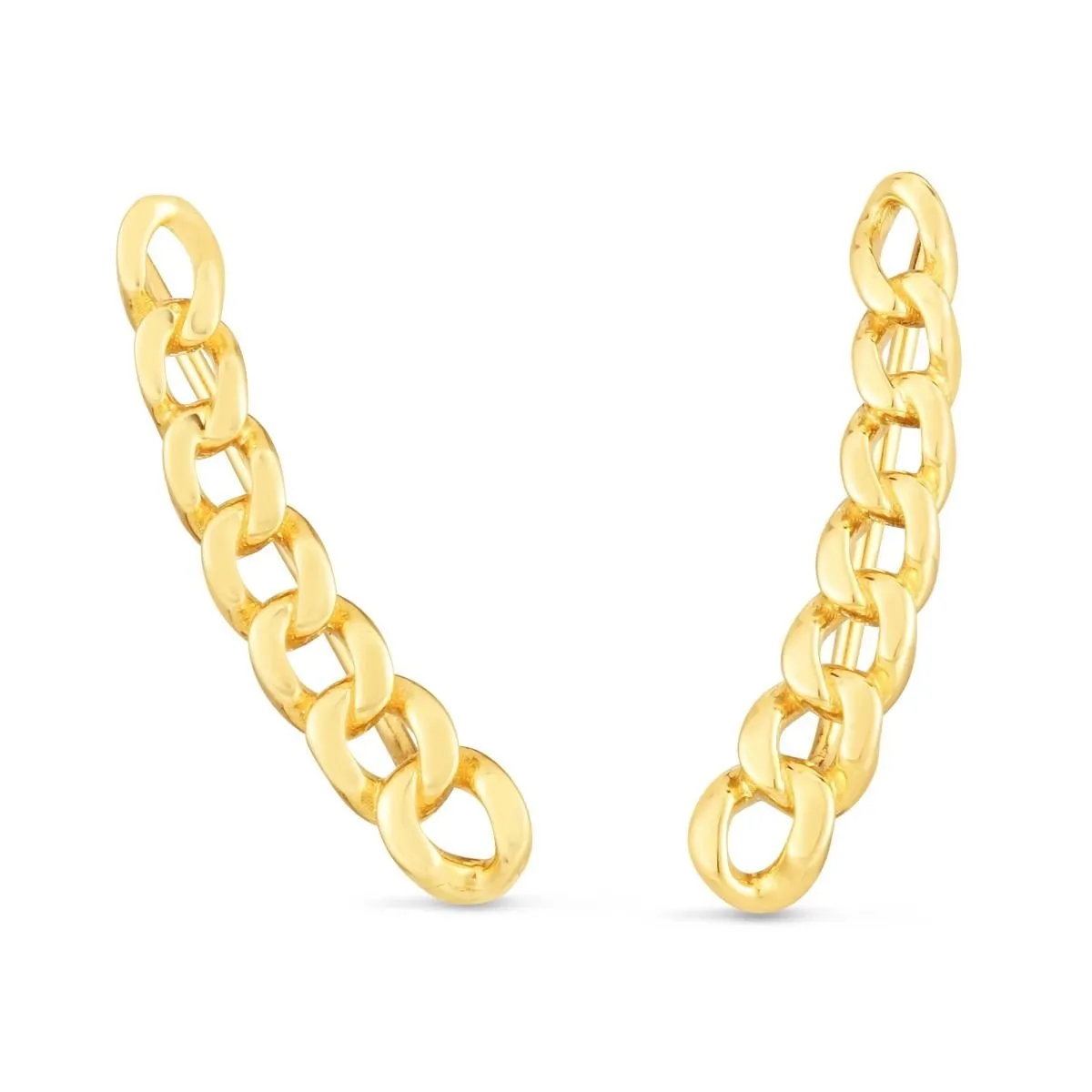 14K Yellow Gold Polished Cuban, Curb Link Ear Climber Earring