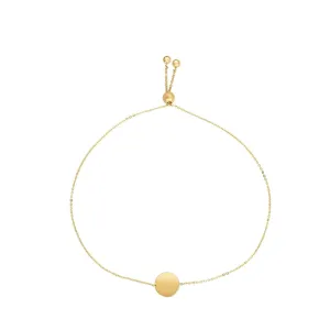 14K Yellow Gold Polished Engraveable Disc Adjustable Pull Bolo Bracelet