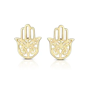 14K Yellow Gold Polished Hamsa Stud Earring