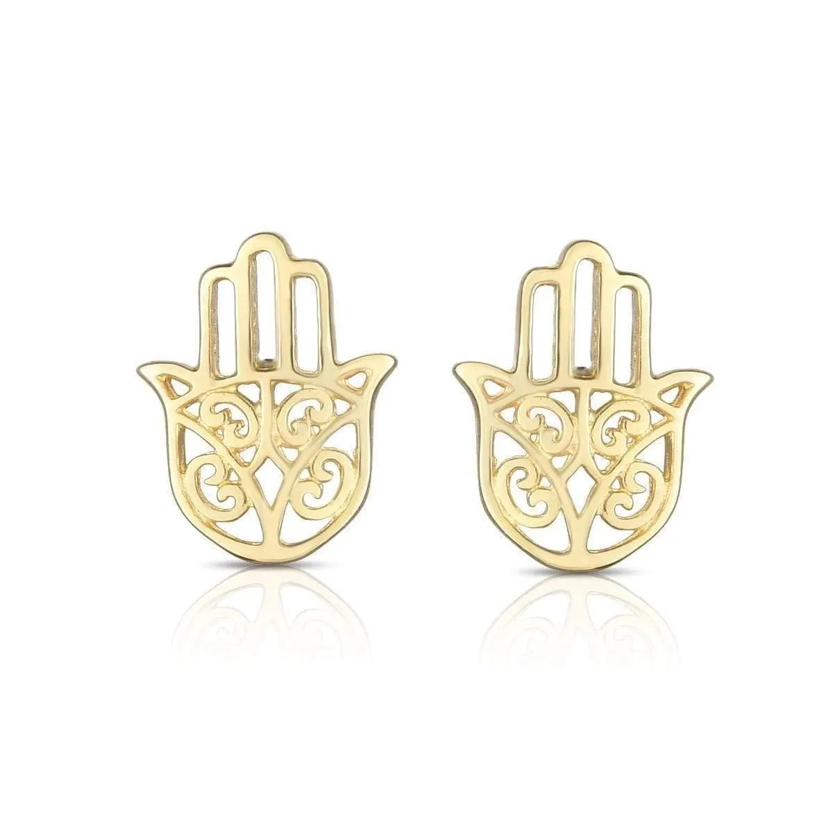 14K Yellow Gold Polished Hamsa Stud Earring