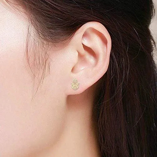 14K Yellow Gold Polished Hamsa Stud Earring