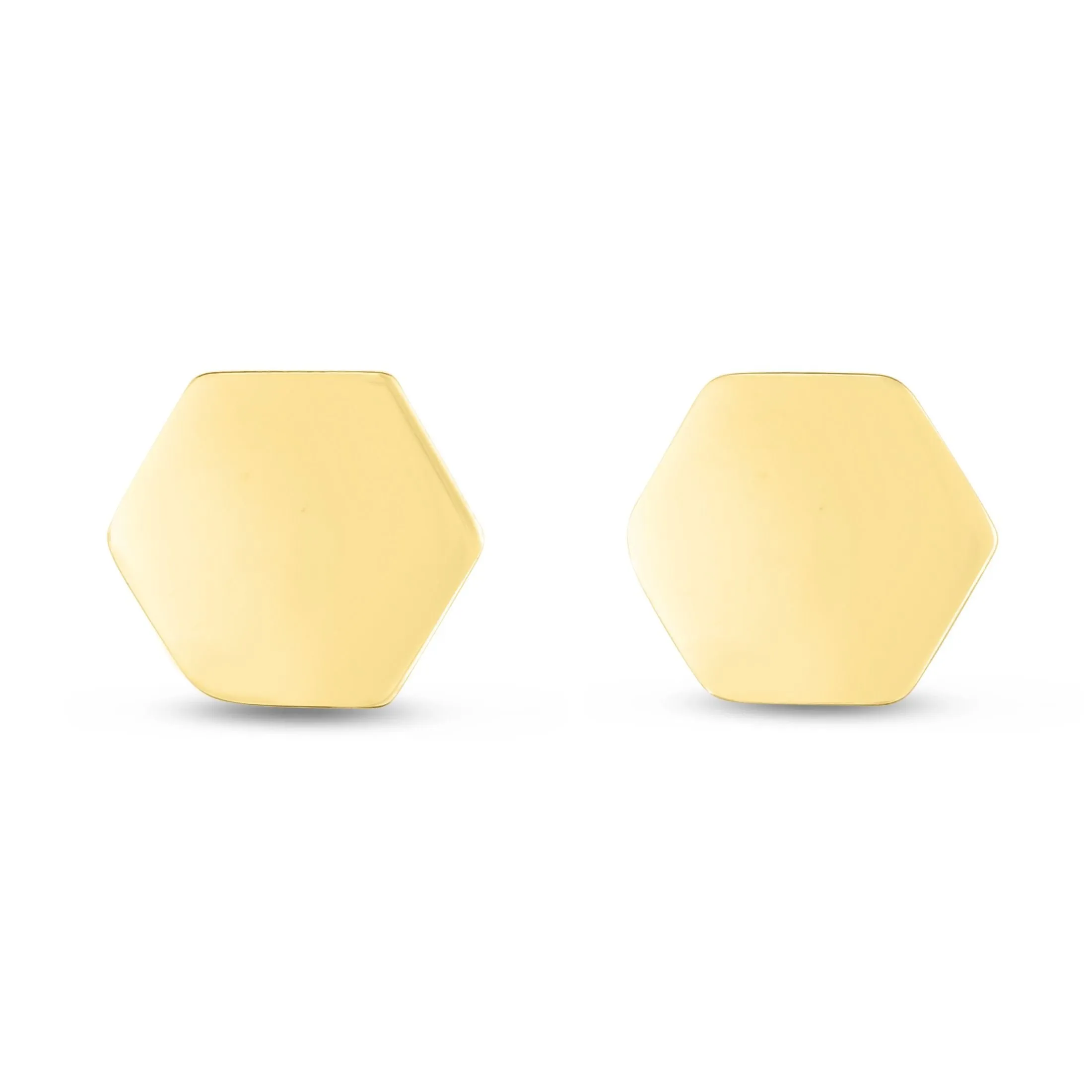 14K Yellow Gold Polished Hexagon, Geometric Stud Earring