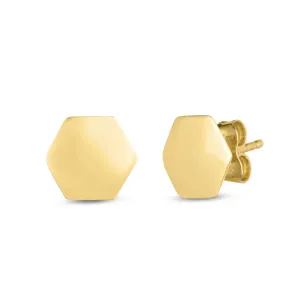 14K Yellow Gold Polished Hexagon, Geometric Stud Earring