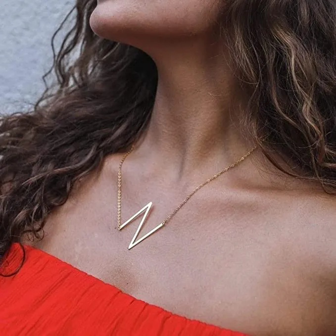 14K Yellow Gold Polished Initial Sideways Necklace