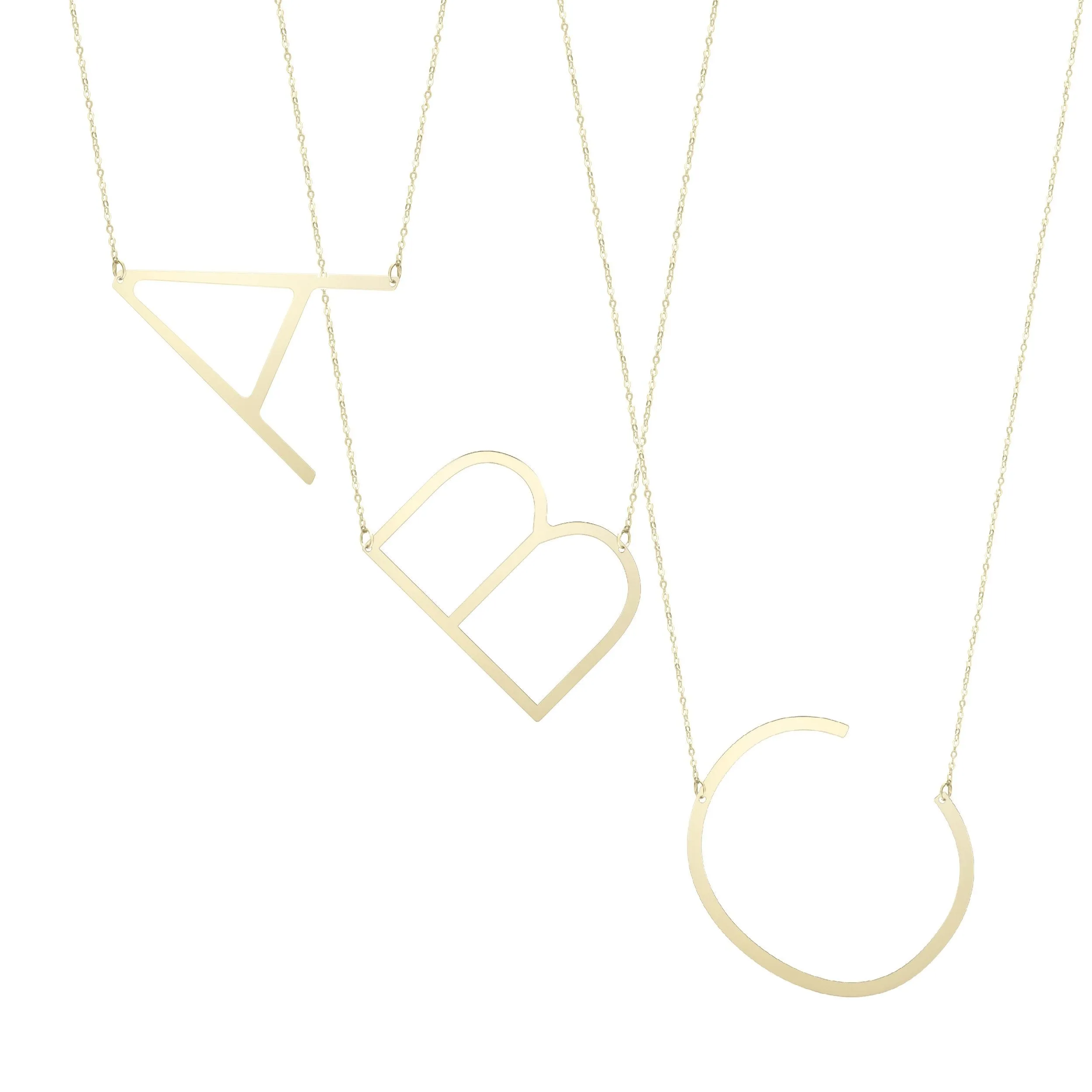 14K Yellow Gold Polished Initial Sideways Necklace