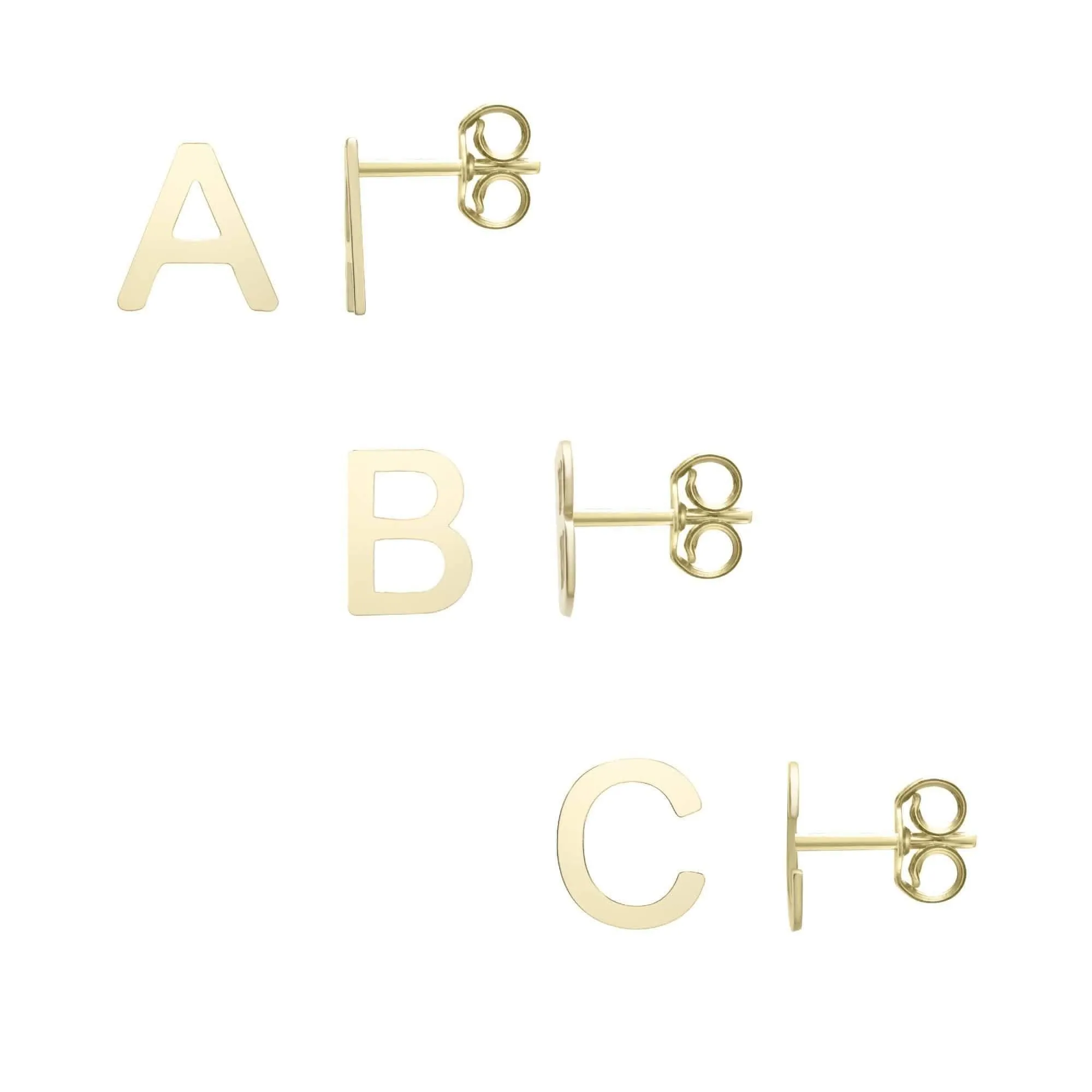 14K Yellow Gold Polished Initial Stud Earrings