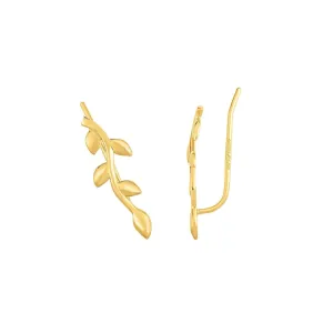 14K Yellow Gold Polished Leaf Vine Ear Climber Earrings