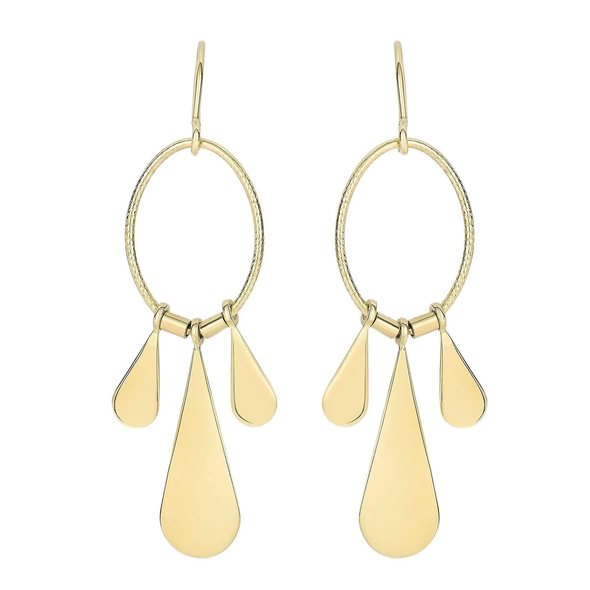 14K Yellow Gold Polished Oval Tear Drop Chandelier Earrings