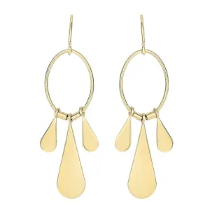 14K Yellow Gold Polished Oval Tear Drop Chandelier Earrings