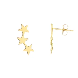 14K Yellow Gold Star Ear Climber Dainty Earrings