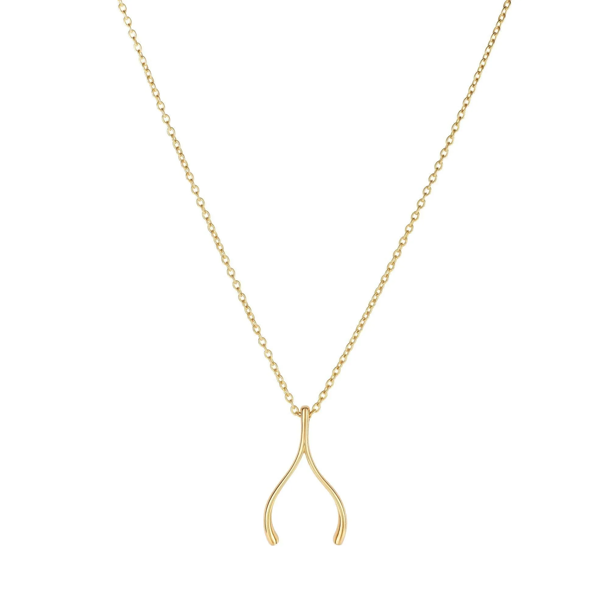 14K Yellow Gold Wish Bone Minimalist Pendant Necklace