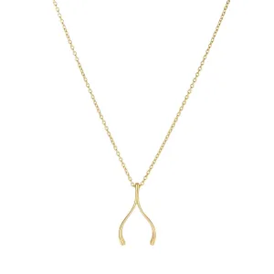 14K Yellow Gold Wish Bone Minimalist Pendant Necklace