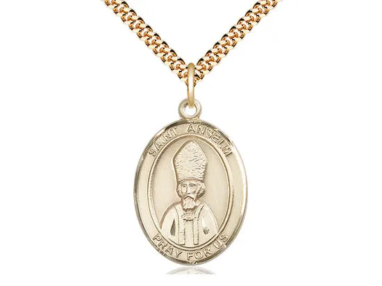 14kt Gold Filled St Anselm of Canterbury Pendant on a 24 inch Gold Plate Heavy Curb Chain.