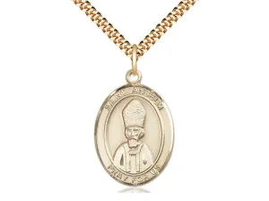 14kt Gold Filled St Anselm of Canterbury Pendant on a 24 inch Gold Plate Heavy Curb Chain.