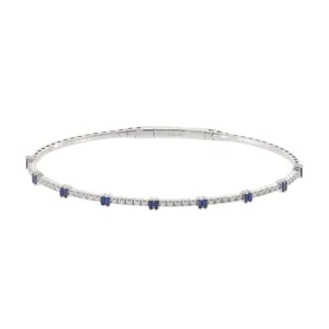 14KT White Gold Diamonds and Sapphire Flex Bangle