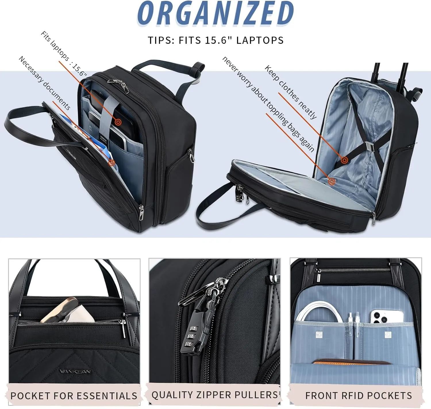 16 inch Multi-functional Lightweight Business Suitcase for Women Men