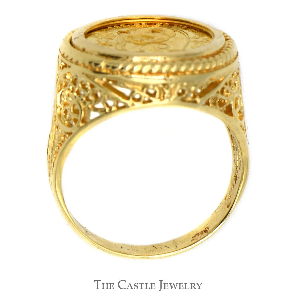 1986 Panda Gold Coin Ring in 14k Yellow Gold Open Filigree Mount