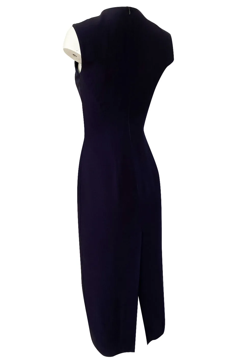 1990s Sophie Sitbon Minimalist Deep Blue Front Cut Out Bralette Dress