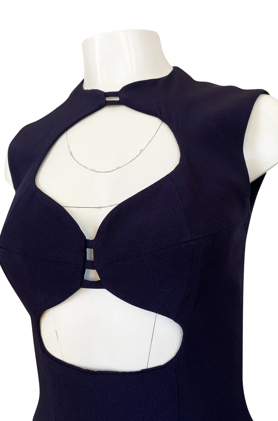 1990s Sophie Sitbon Minimalist Deep Blue Front Cut Out Bralette Dress