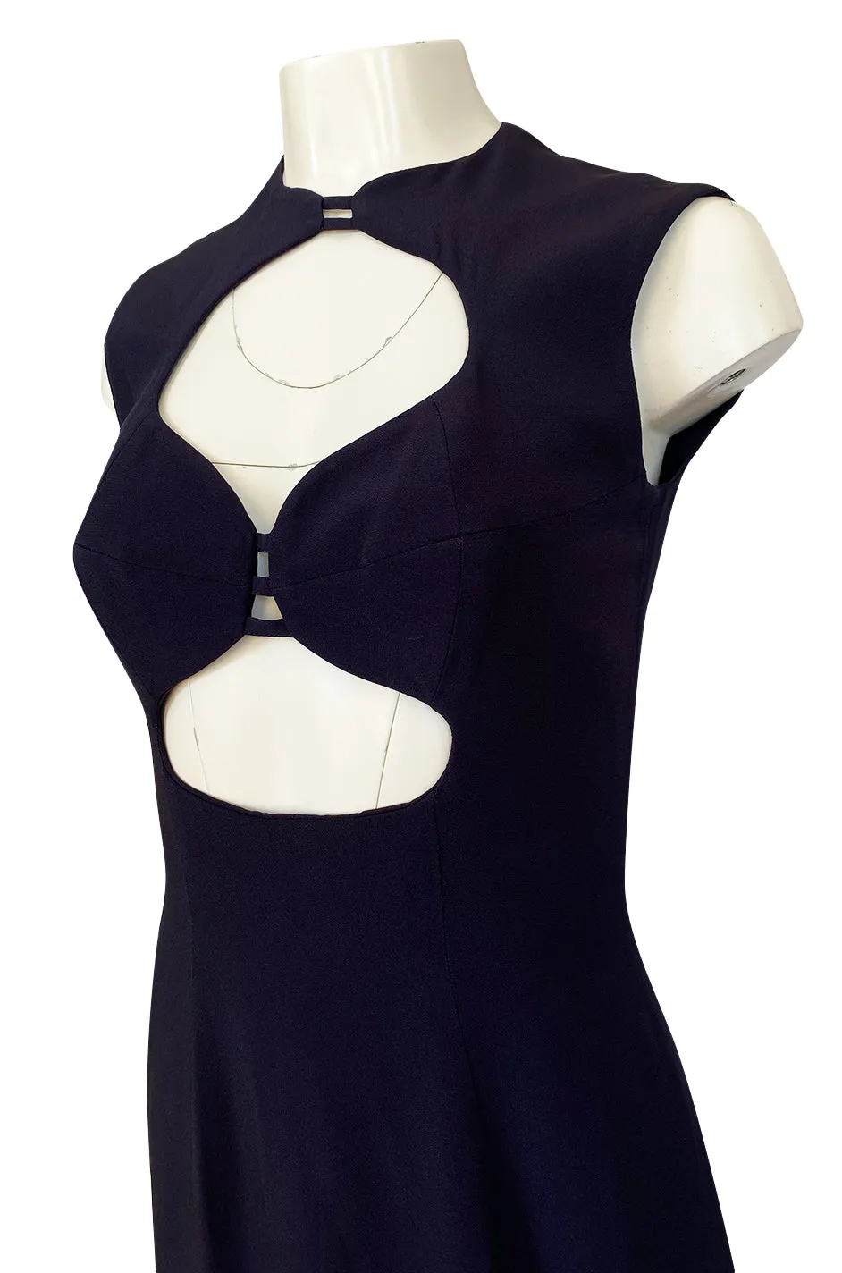 1990s Sophie Sitbon Minimalist Deep Blue Front Cut Out Bralette Dress