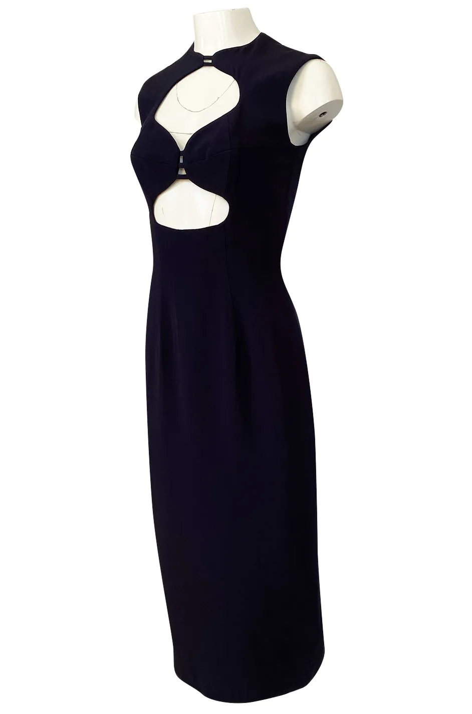 1990s Sophie Sitbon Minimalist Deep Blue Front Cut Out Bralette Dress
