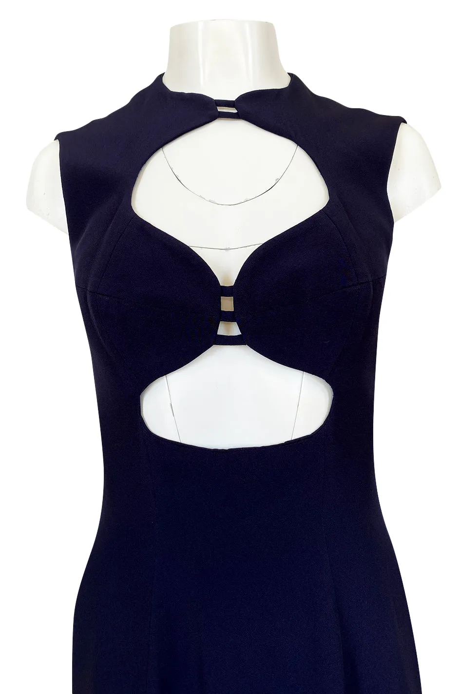 1990s Sophie Sitbon Minimalist Deep Blue Front Cut Out Bralette Dress