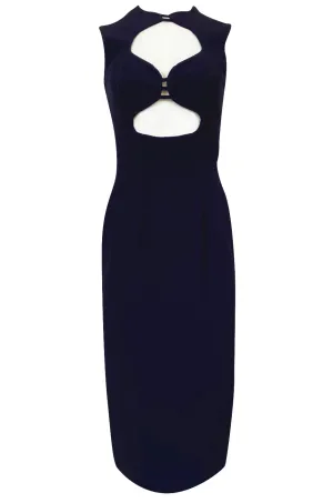 1990s Sophie Sitbon Minimalist Deep Blue Front Cut Out Bralette Dress