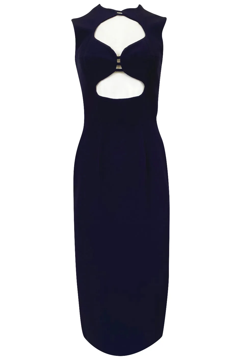 1990s Sophie Sitbon Minimalist Deep Blue Front Cut Out Bralette Dress