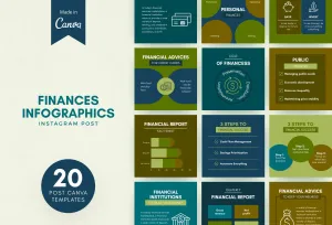 20 Finances Infographics Instagram Posts Fully Editable Canva Templates
