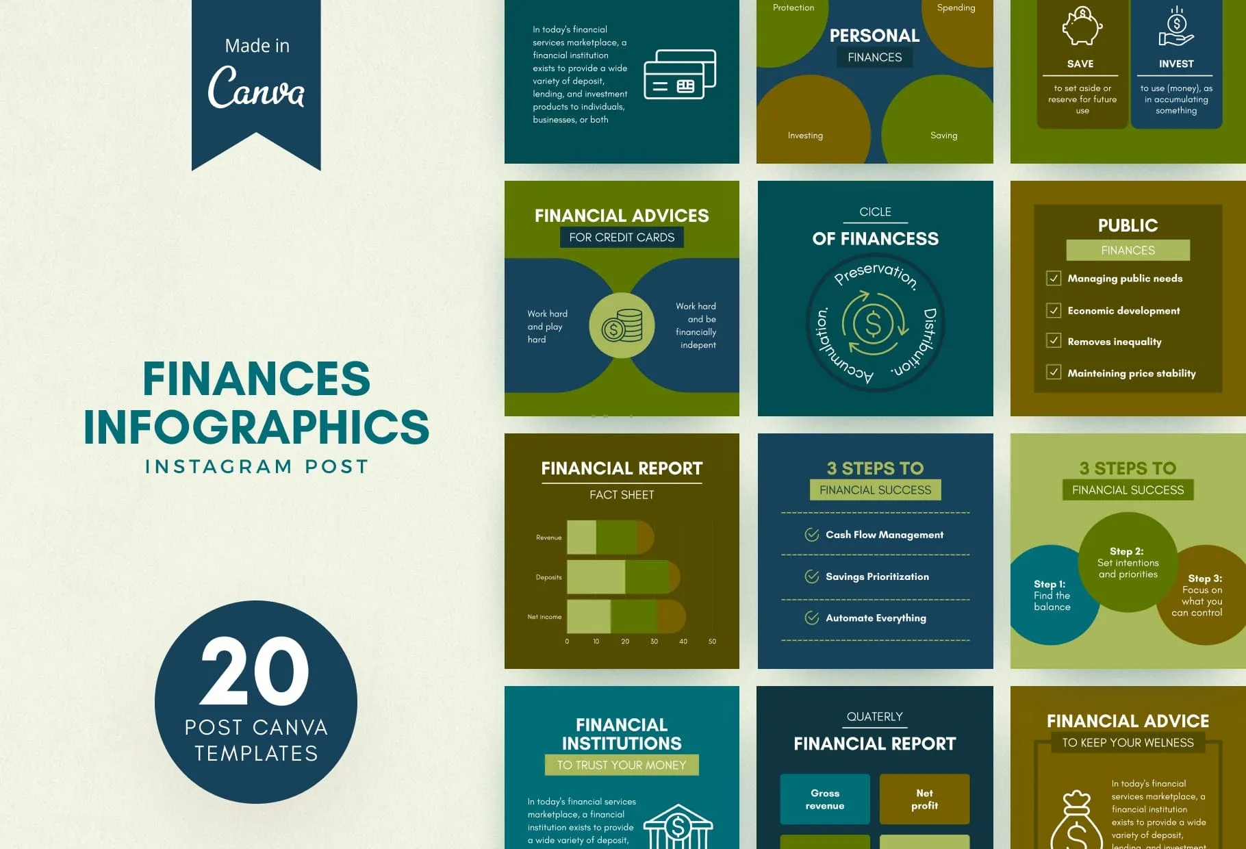 20 Finances Infographics Instagram Posts Fully Editable Canva Templates