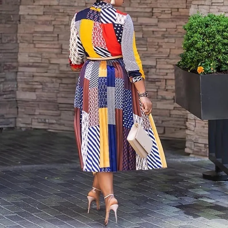 2020 Pleated Flare Office Bow Collar Dresses