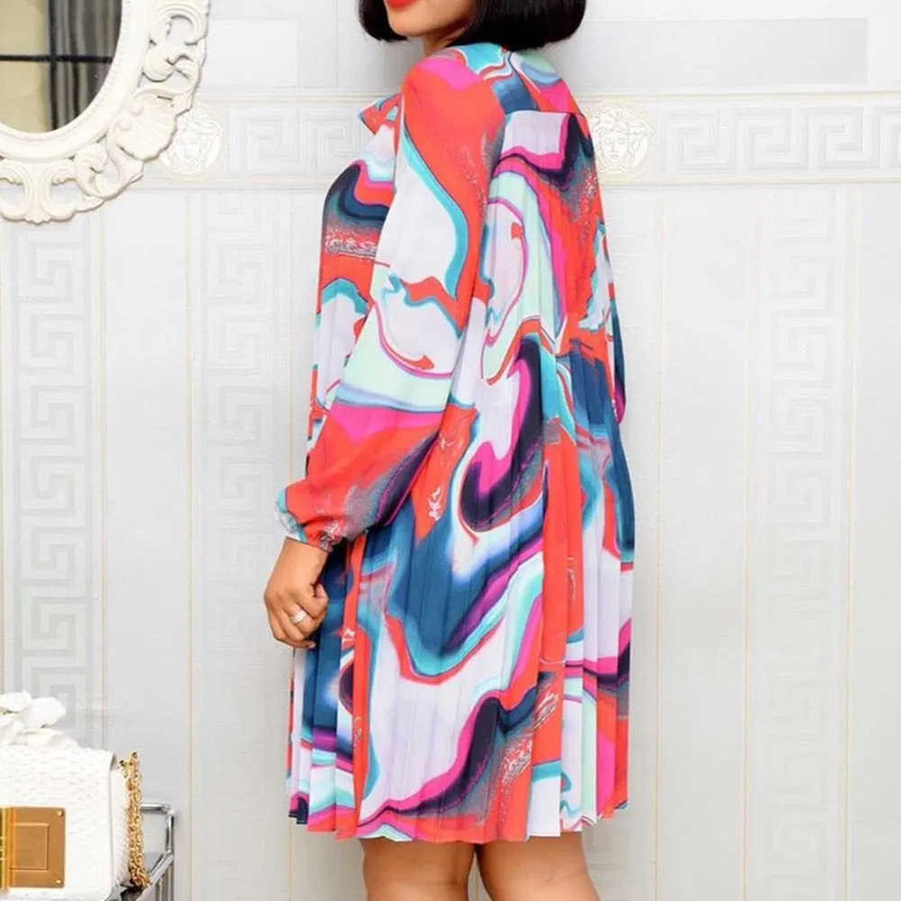 2020 Pleated Flare Office Bow Collar Dresses