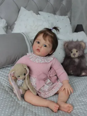 20" Cute Baby Lifelike Doll with Hand-Rooted Hair in Pink Dress