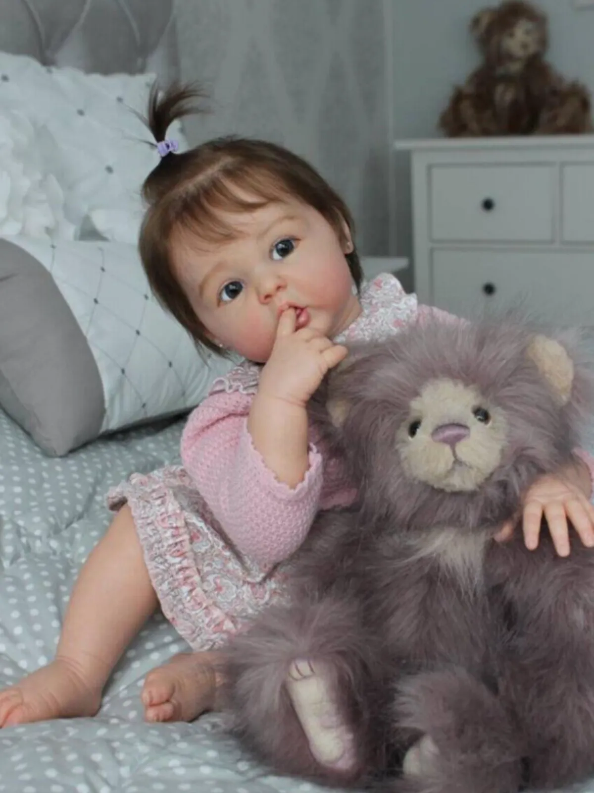 20" Cute Baby Lifelike Doll with Hand-Rooted Hair in Pink Dress