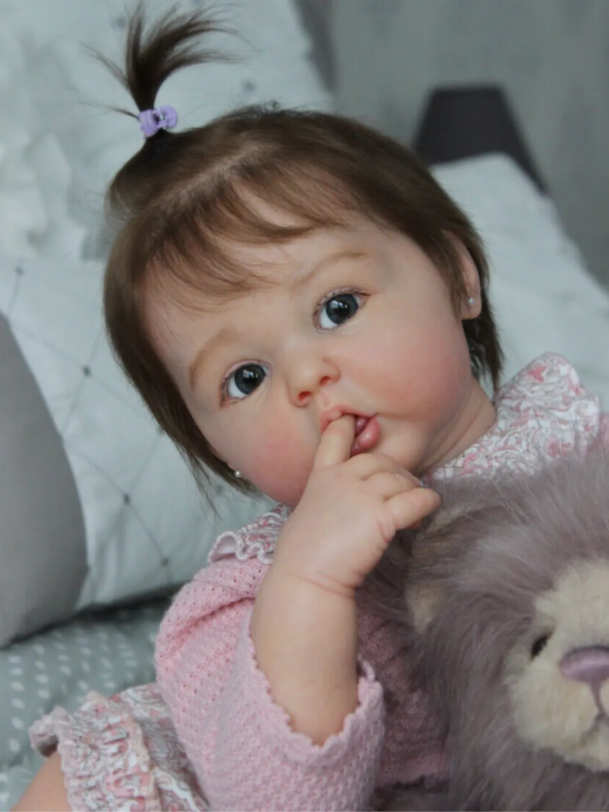 20" Cute Baby Lifelike Doll with Hand-Rooted Hair in Pink Dress