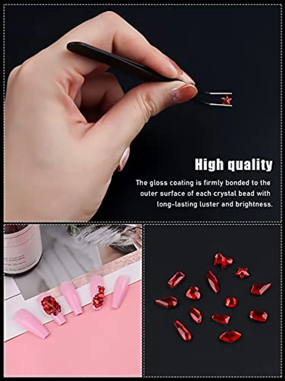3100Pcs Professional AB Nail Rhinestones Kit EBANKU Red Nail Art Crystal Rhinestones for Nails Mixed Shape Nail Gems Jewels with Rhinestone Picker Dotting Pen Tweezers for DIY Nail Art Craft