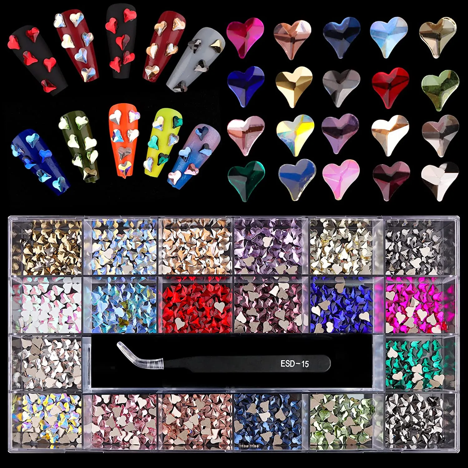 3100Pcs Professional AB Nail Rhinestones Kit EBANKU Red Nail Art Crystal Rhinestones for Nails Mixed Shape Nail Gems Jewels with Rhinestone Picker Dotting Pen Tweezers for DIY Nail Art Craft