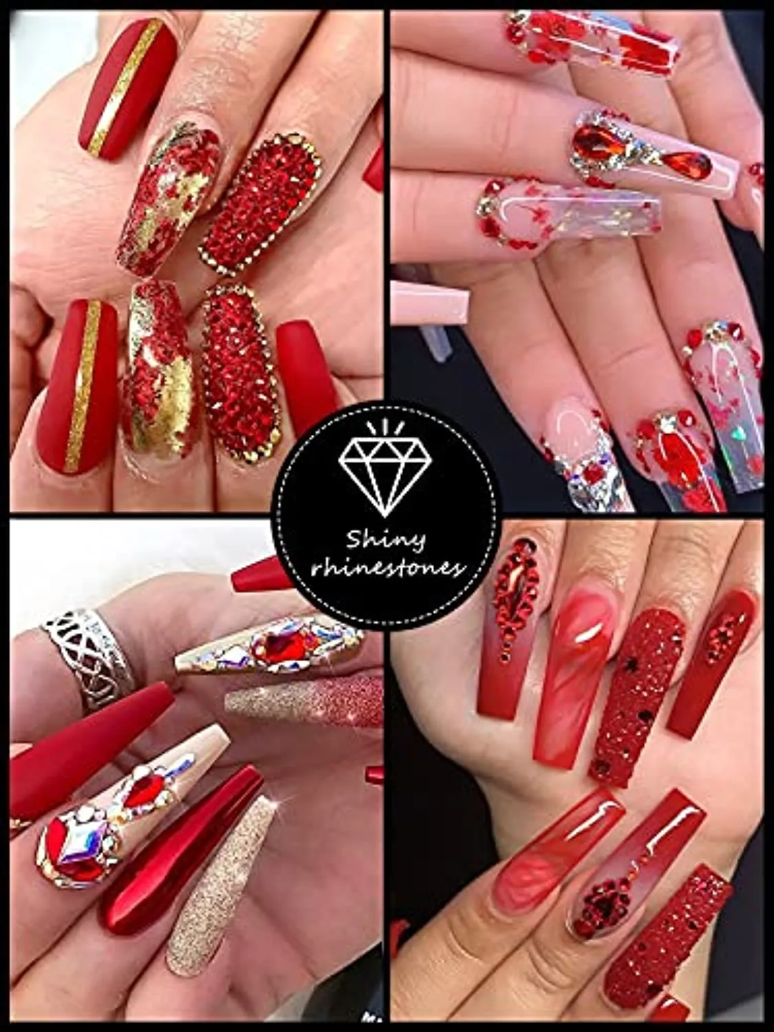 3100Pcs Professional AB Nail Rhinestones Kit EBANKU Red Nail Art Crystal Rhinestones for Nails Mixed Shape Nail Gems Jewels with Rhinestone Picker Dotting Pen Tweezers for DIY Nail Art Craft