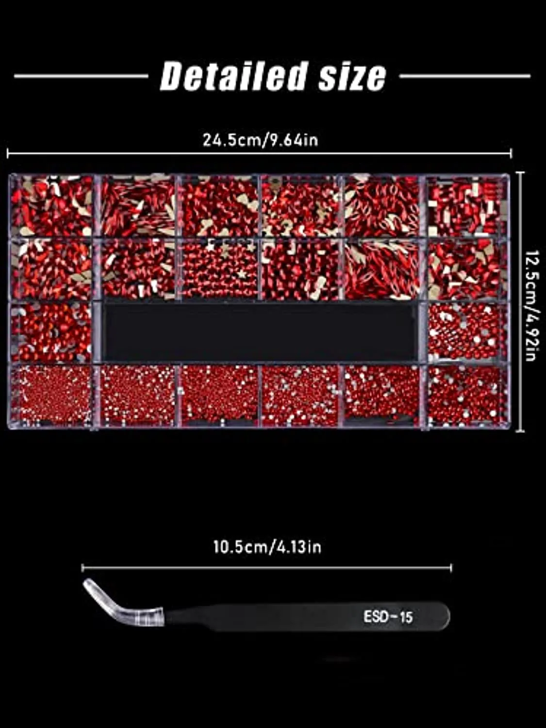 3100Pcs Professional AB Nail Rhinestones Kit EBANKU Red Nail Art Crystal Rhinestones for Nails Mixed Shape Nail Gems Jewels with Rhinestone Picker Dotting Pen Tweezers for DIY Nail Art Craft
